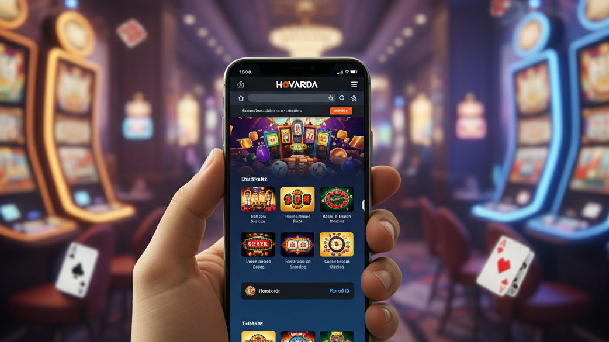 Hovarda mobil giriş deneyimi sunan bir akıllı telefon ile online casino ortamı.